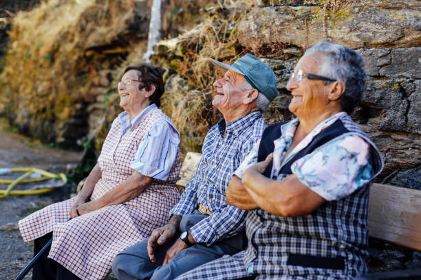 gli anziani galiziani si dedicavano a lavorare sul campo parlando felicemente nella provincia di orense, in galizia. spagna. - galicia foto e immagini stock