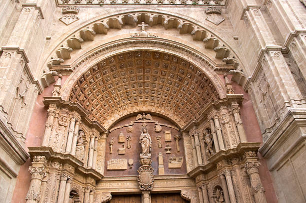 Antique passage with doors in the Palma Cathedral on Palma de Mallorca.