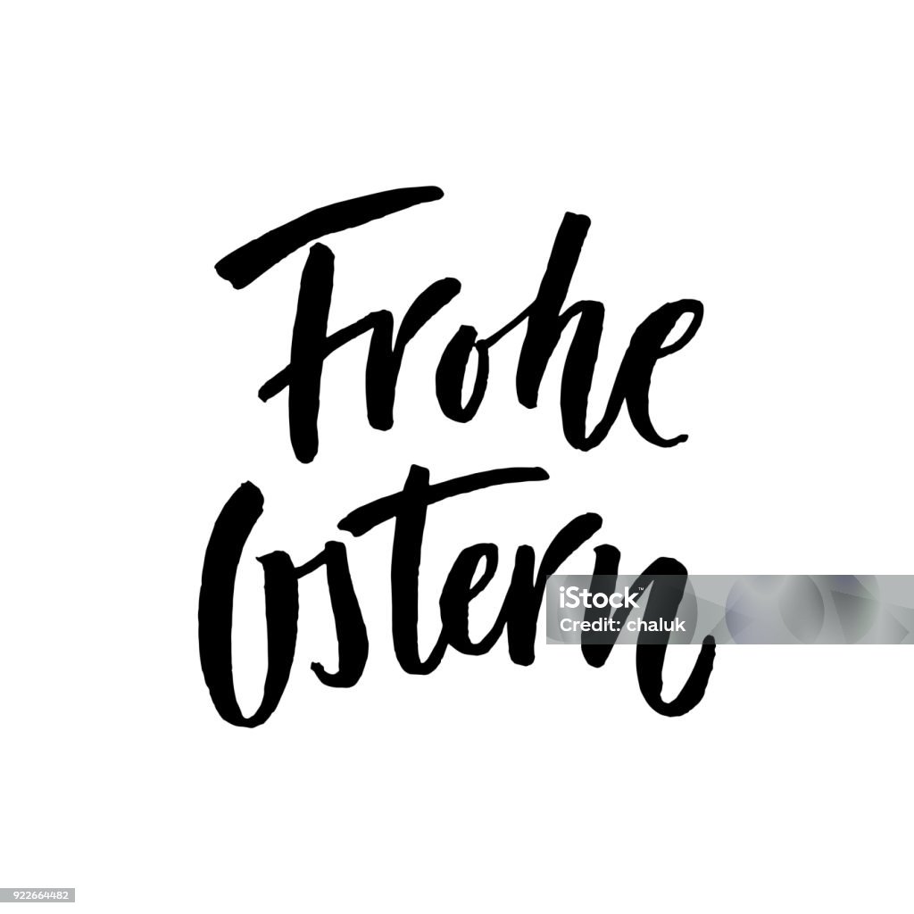 Vector Happy Easter text lettering in German. Frohe Ostern calligraphy font for paschal Holiday in German speaking counties. Easter hand drawn text quote for poster, invitation, holiday card Easter stock vector