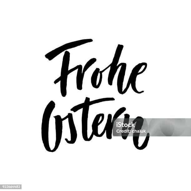 Vector Happy Easter Text Lettering In German Frohe Ostern Calligraphy Font For Paschal Holiday In German Speaking Counties Easter Hand Drawn Text Quote For Poster Invitation Holiday Card Stock Illustration - Download Image Now