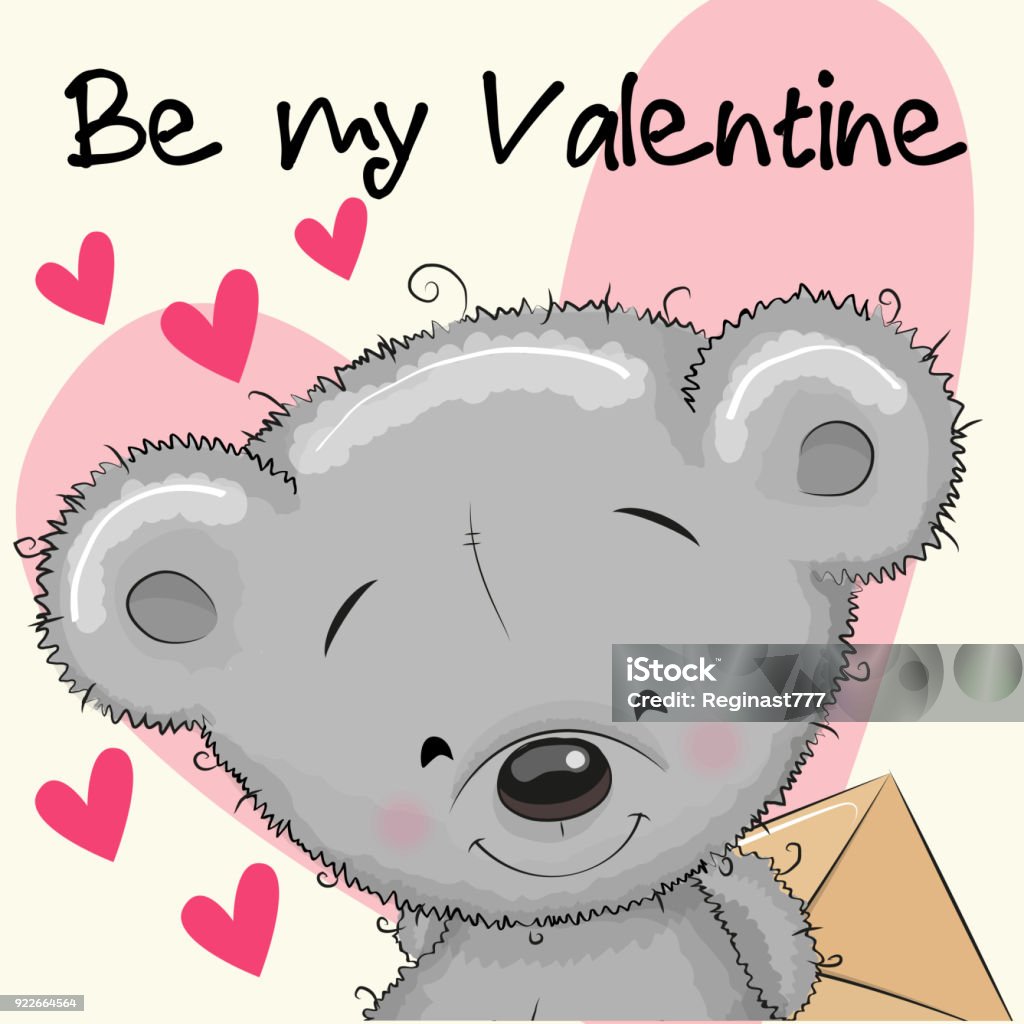 Valentine Card With Cute Cartoon Teddy Bear Stock Illustration - Download  Image Now - Animal, Art, Backgrounds - iStock