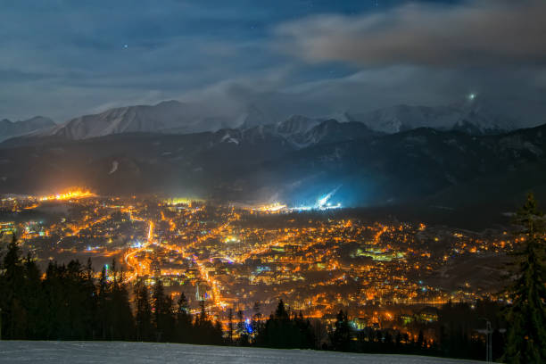 istock Zakopane at night - aerial view in winter 922665586