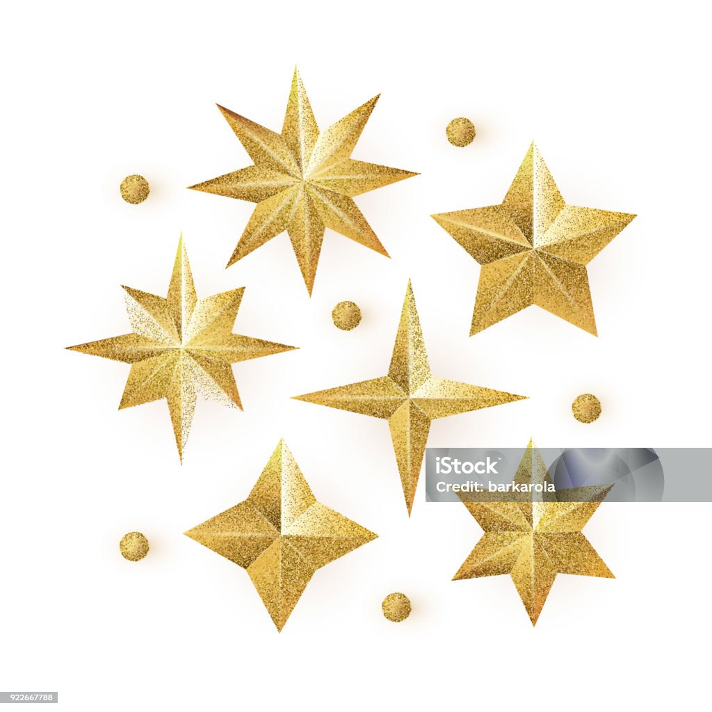 Estrellas de brillo oro vector conjunto aislado sobre fondo blanco. - arte vectorial de Decoración en la punta del árbol libre de derechos Estrellas de brillo oro vector conjunto aislado sobre fondo blanco. - arte vectorial de Decoración en la punta del árbol libre de derechos