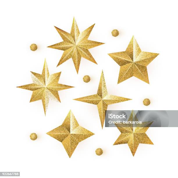 Golden Glitter Stars Vector Set Isolated On White Background Stock Illustration - Download Image Now