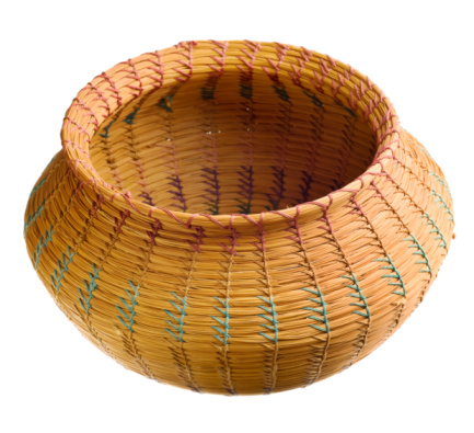Close up of woven baskets and tubes from bamboo in Asia