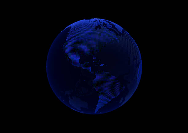 istock Blue point world globe North America and South America map on dark background 922671512
