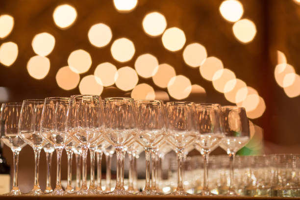 istock Wine glasses inwarm light  loft restaurant 922671536