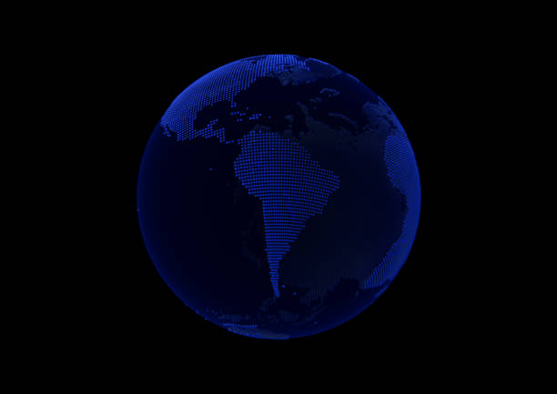 istock Blue point world globe South America map on dark background 922671542