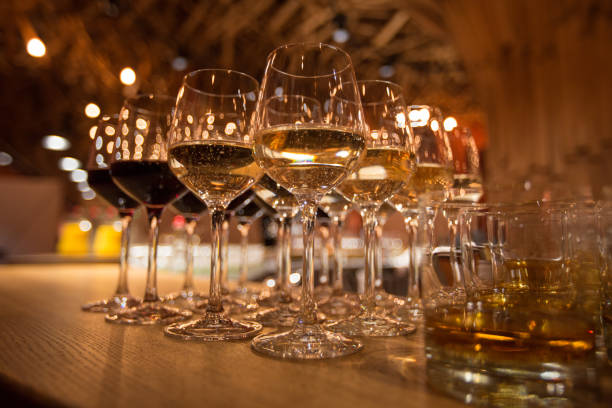istock Wine glasses inwarm light  loft restaurant 922671786
