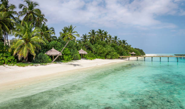 istock Blue lagoon and tropical island in Maldives 922673174