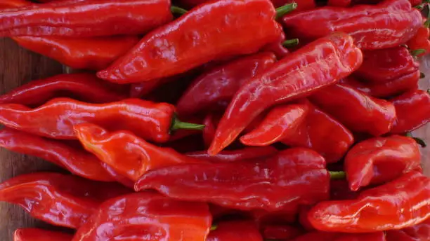 display of red hot chili pepper on a market
