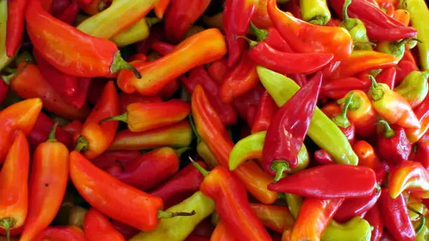 display of red hot chili pepper on a market