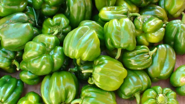 display of green chili pepper on a market