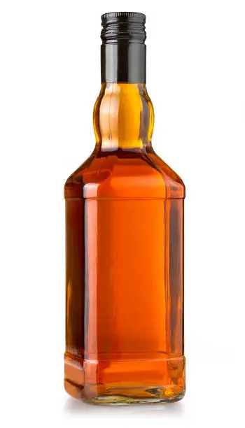 Photo of whiskey bottle on white