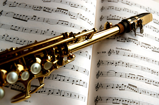 Saxophone soprano on music sheets