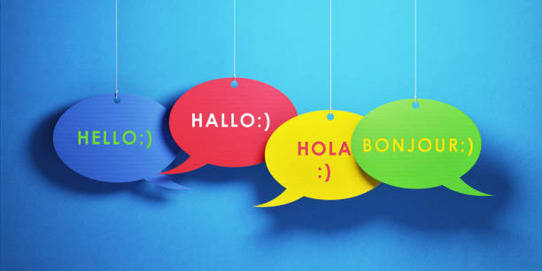 istock Chat Concept - Colorful Chat Bubbles With Greetings In Different Languages Over Blue Background 922678000