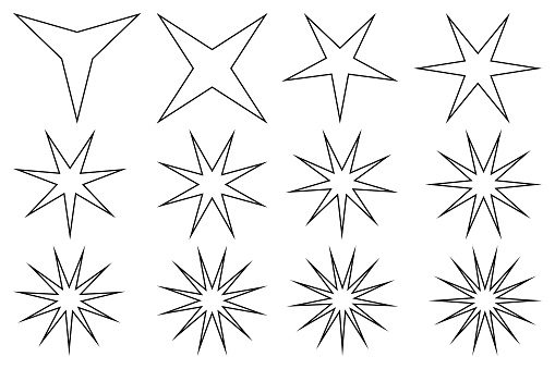 Star - vector set - black on white background