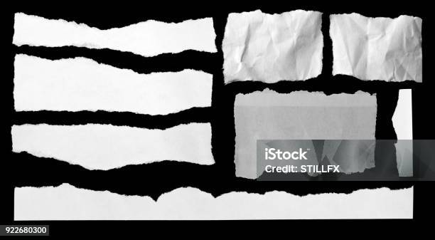 Torn Papers On Black Stock Photo - Download Image Now - Cut Or Torn Paper, Paper, Torn