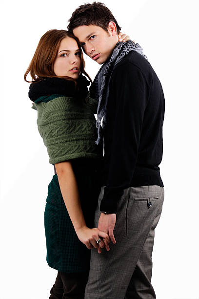 teenage fashion models as couple stock photo