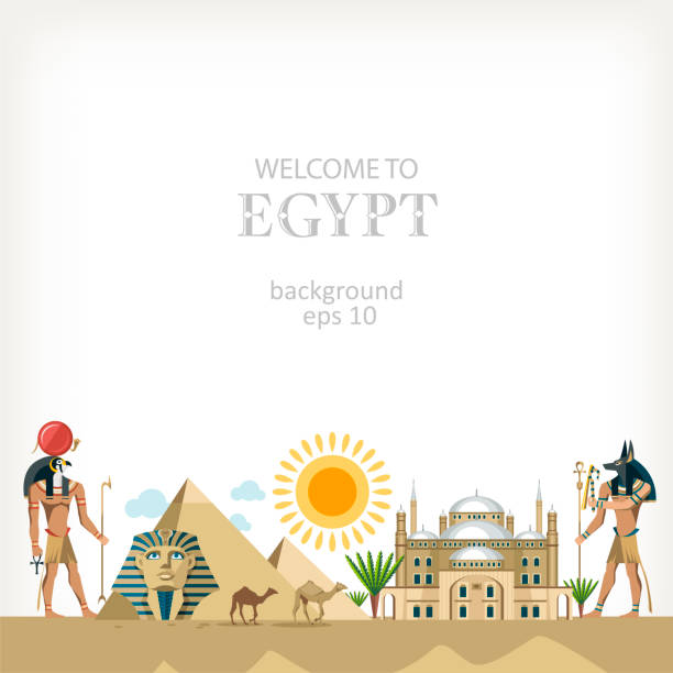 Egypt Egypt panoramic background architecture  travel cairo with ancient elements gods pyramids egyptian palace stock illustrations