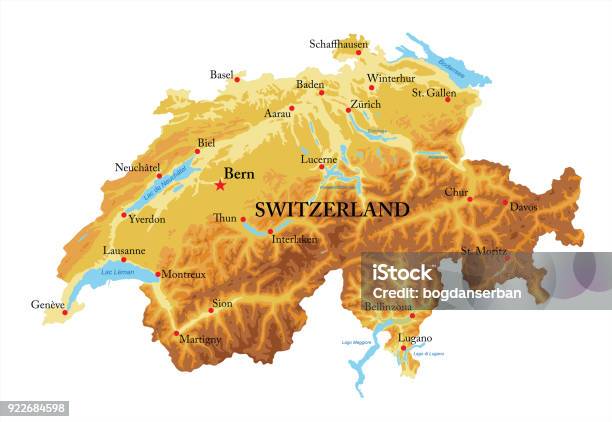 Reliefkarte Der Schweiz Stock Vektor Art und mehr Bilder von Schweiz - Schweiz, Karte - Navigationsinstrument, See