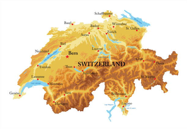 Switzerland relief map Highly detailed physical map of  Switzerland in vector  switzerland stock illustrations