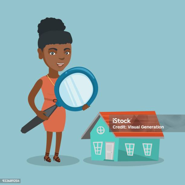 Junge Afrikanische Geschäftsfrau Auf Der Suche Nach Einem Haus Stock Vektor Art und mehr Bilder von Afrikanischer Abstammung