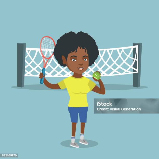 African Tennis Player Holding Racket And Ball Stock Illustration - Download Image Now - Adult, Adults Only, African Ethnicity