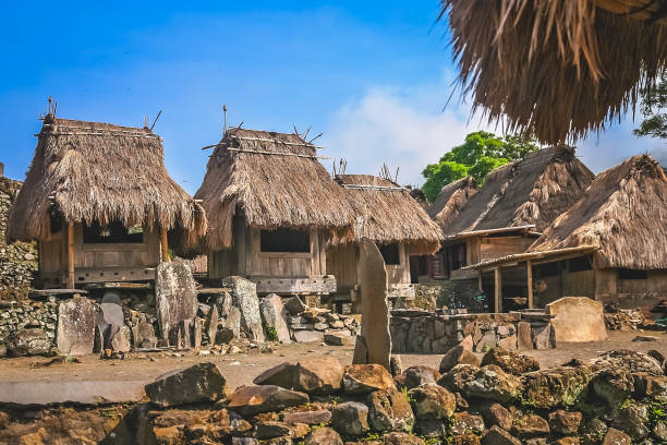 Small old wooden huts in the traditional indonesian village Bena on Flores island, Indonesia - UNESCO Heritage list