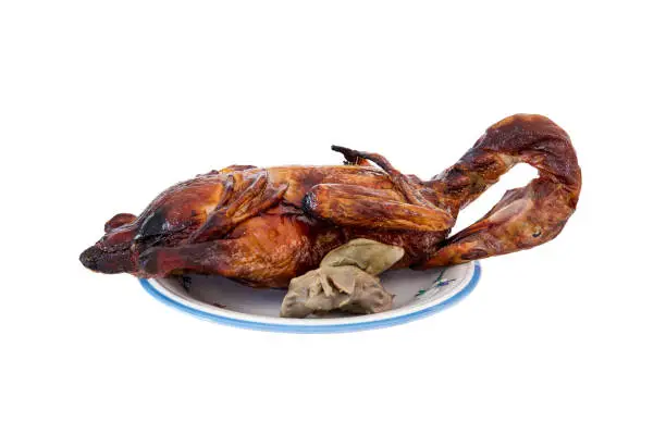 Photo of roasted duck full body for worship in chinese new year celebration.