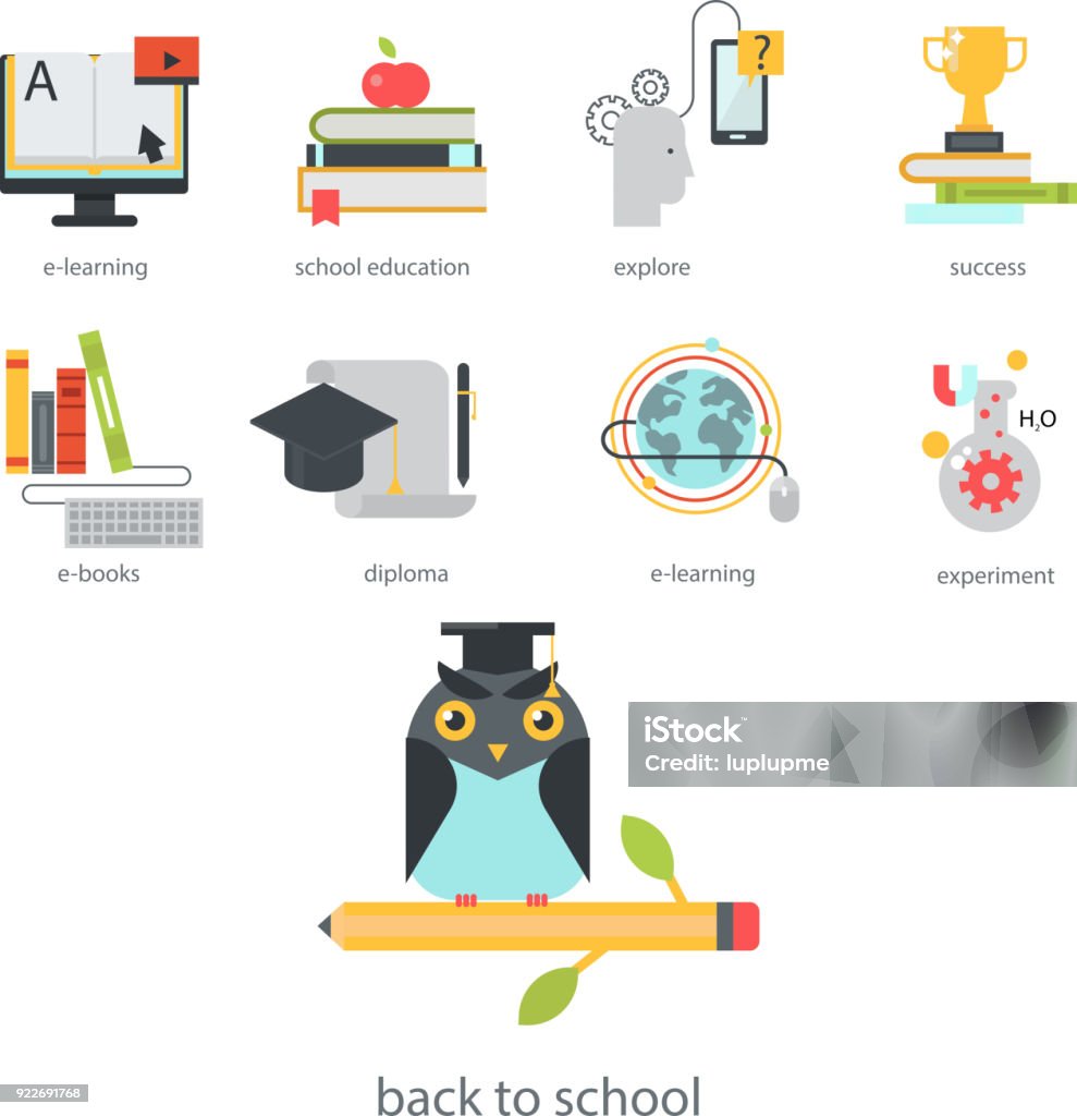 Outside Learning Visual Icon Distant Learning Flat Design Online Education Video Tutorials Staff ...