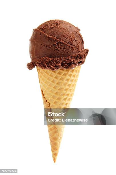 Chocolate Ice Cream In A Sugar Cone Stock Photo - Download Image Now - Cold Temperature, Cone Shape, Frozen