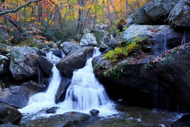 High Shoals Falls in South Mountains State Park in North Carolina in the fall season