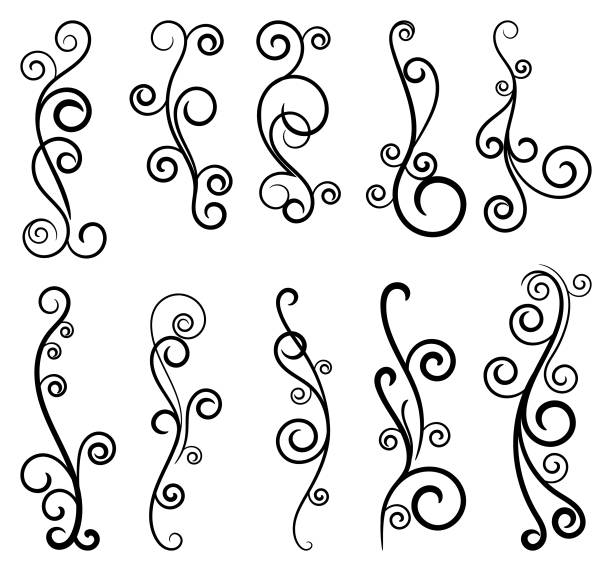 illustrazioni stock, clip art, cartoni animati e icone di tendenza di collezione di filigrana vettoriale fiorisce per il design - illustrazione - flourishes tattoo scroll ornate