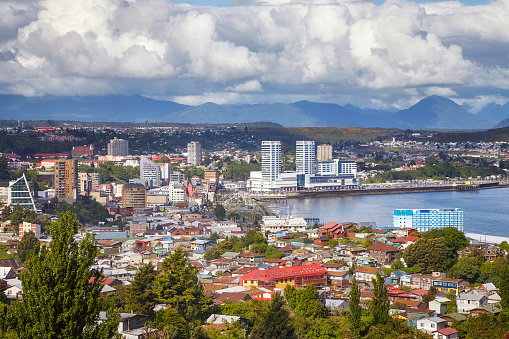 General view of the Puerto Montt port city, Chile.
