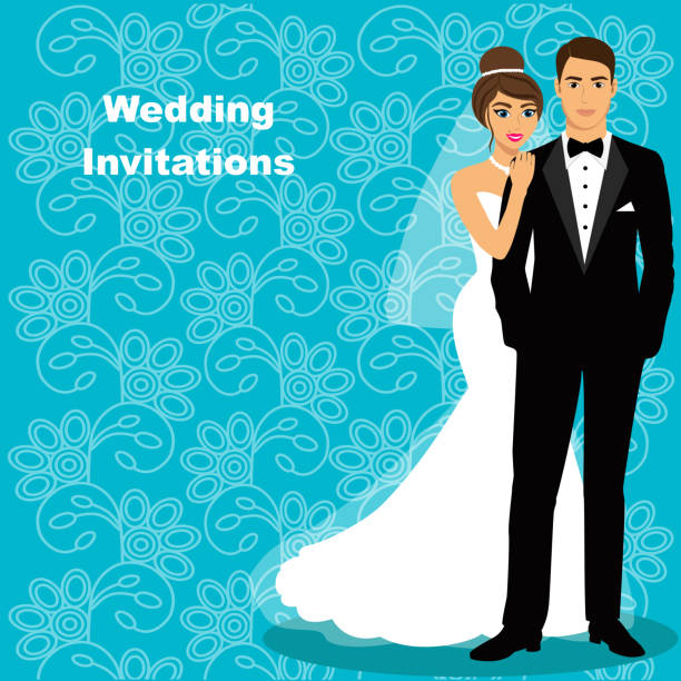 istock Bride and groom. Wedding card with the newlyweds on the background with ornament. 922696768