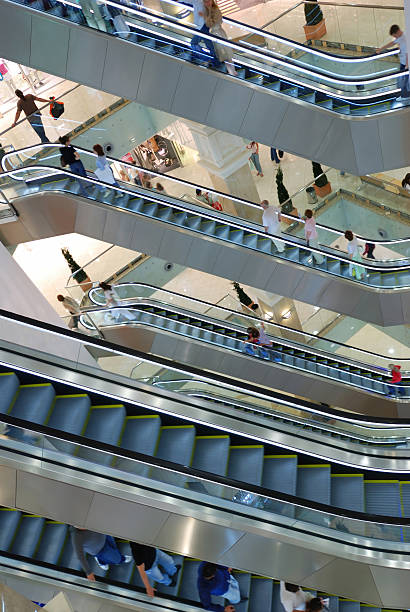 istock Aerial view of multiple escalators in a mall 92269737