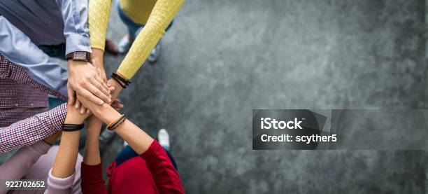 Stack Of Hands Unity And Teamwork Concept Stock Photo - Download Image Now - Social Gathering, Entrepreneur, Support