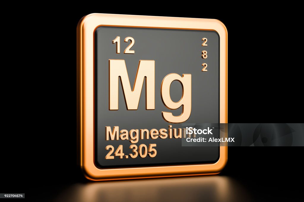 Magnesium, Mg chemical element. 3D rendering isolated on black background Magnesium Stock Photo