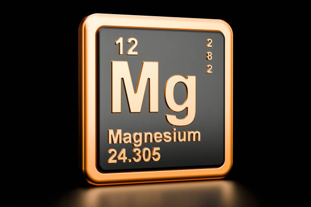 magnésio, elemento químico de mg. renderização 3d isolada no fundo preto - peso descrição física - fotografias e filmes do acervo