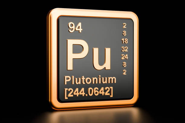 plutonio pu, elemento chimico. rendering 3d isolato su sfondo nero - plutonio foto e immagini stock