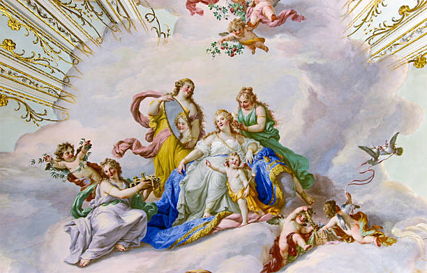 Fresco on the ceiling of  Palace stock photo