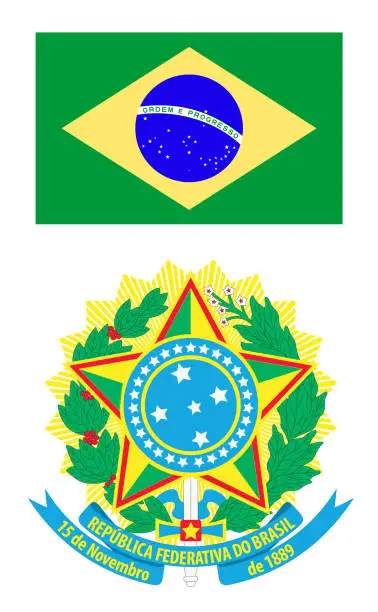 Vector illustration of Brazil flag and coat of arms of Brazil