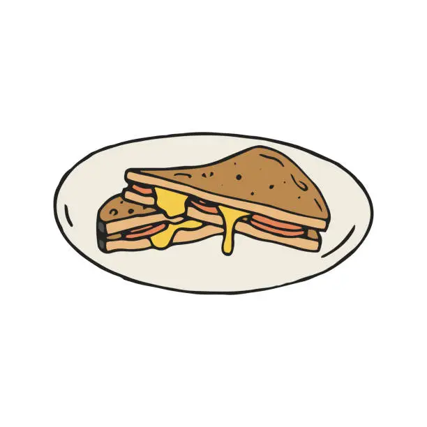 Vector illustration of Cheese and ham sandwich vector illustration in
