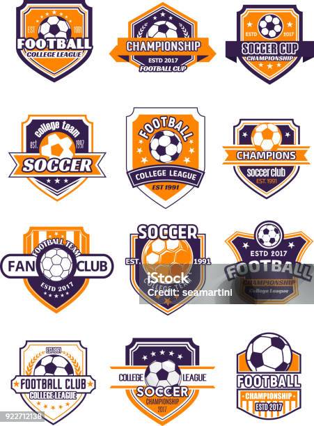 Football Sport Badge With Soccer Ball On Shield Stock Illustration - Download Image Now - Logo, Soccer, Coat Of Arms
