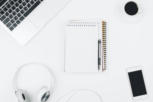 istock Contemporary white desk with clean phone 922713092