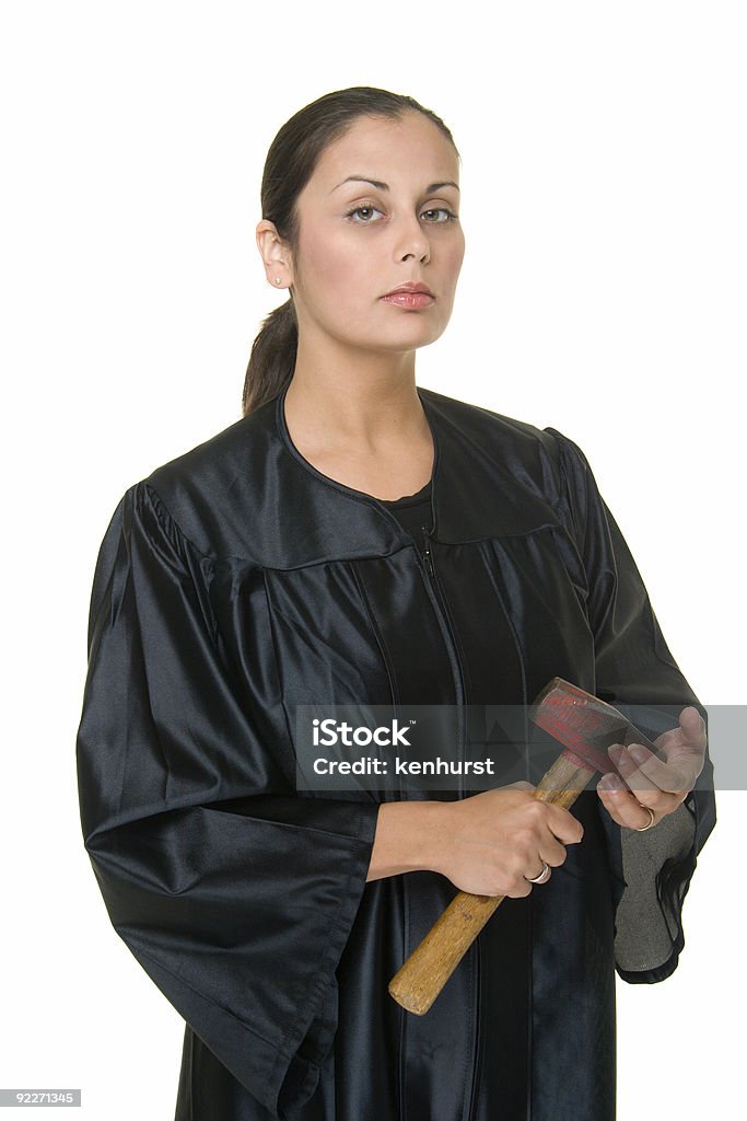 Kobieta Sędzia Młotek Wields Sprawiedliwości - Zbiór zdjęć royalty-free (Prawnik)