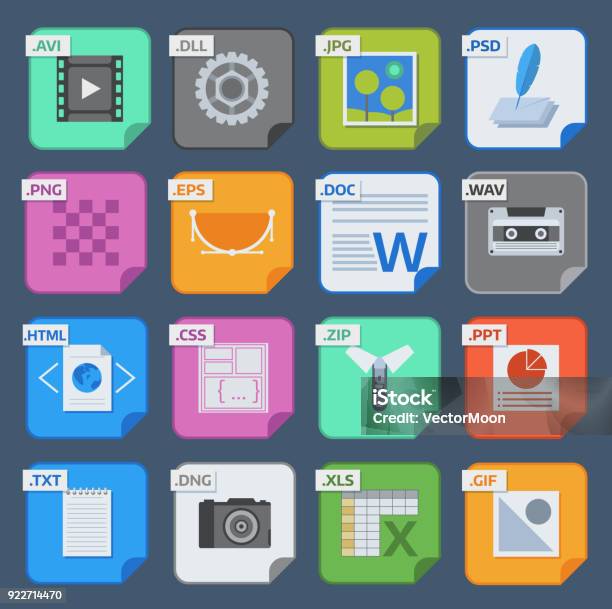 Vector Square File Types And Formats Labels Icons Set File Type Format Icons Presentation Document Symbol Audio Extension File Type Icons Graphic Multimedia Sign Application Software Folder Stock Illustration - Download Image Now