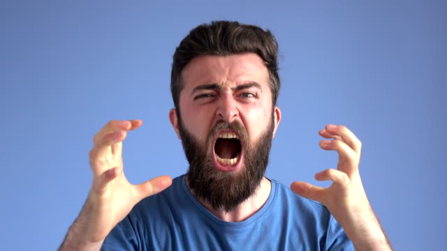 Terrified Afdult Man Screaming And Expressing Anger Emotion
