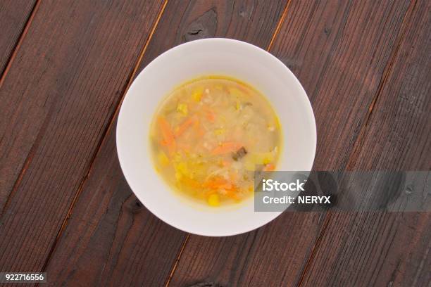 Vegetable Soup With Buckwheat On A Table Stock Photo - Download Image Now - Appetizer, Backgrounds, Bowl